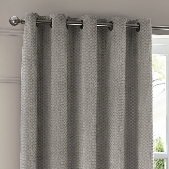 Paoletti Neptune Fully Lined Velvet Eyelet Curtain Pair, Silver - Image 3