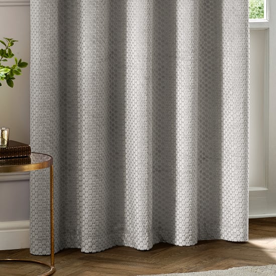 Paoletti Neptune Fully Lined Velvet Eyelet Curtain Pair, Silver - Image 4