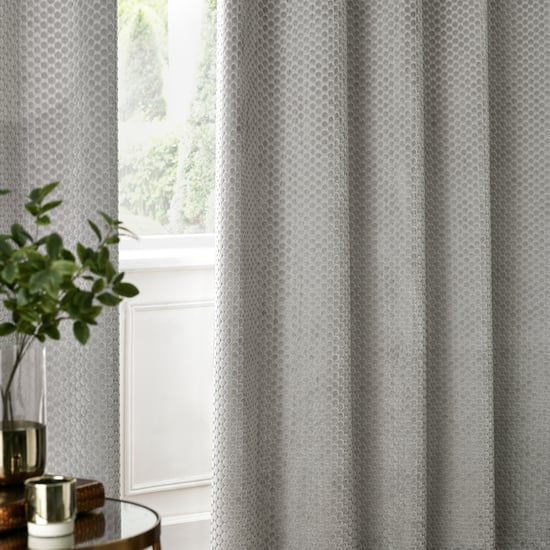 Paoletti Neptune Fully Lined Velvet Eyelet Curtain Pair, Silver - Image 5