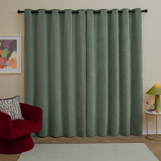 Furn Soft Chenille Blackout Eyelet Curtain Pair, Green - Image 3