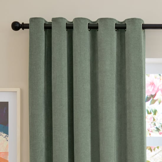 Furn Soft Chenille Blackout Eyelet Curtain Pair, Green - Image 6