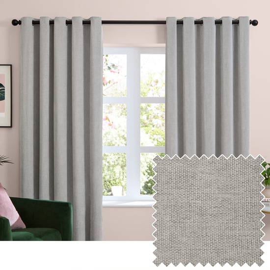 Furn Soft Chenille Blackout Eyelet Curtain Pair, Silver - Image 1
