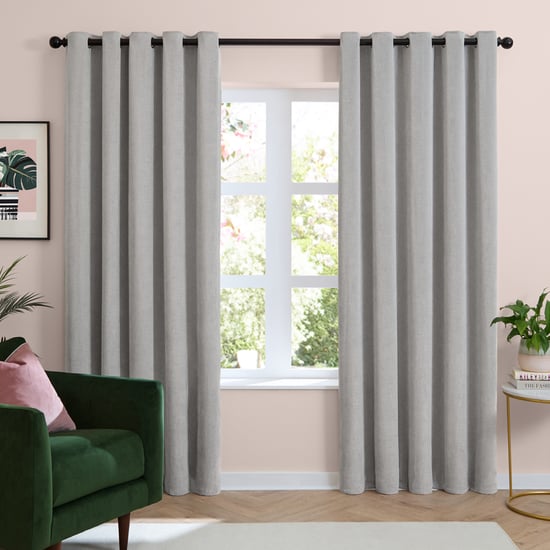 Furn Soft Chenille Blackout Eyelet Curtain Pair, Silver - Image 2