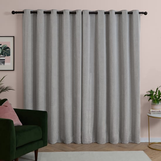 Furn Soft Chenille Blackout Eyelet Curtain Pair, Silver - Image 3