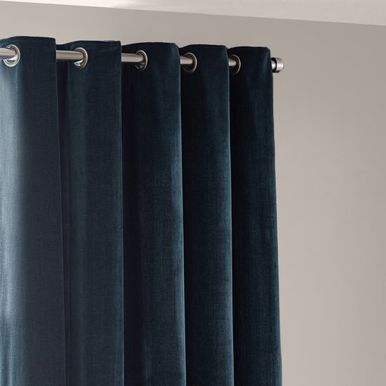 Yard Heavy Chenille Fully Lined Eyelet Curtain Pair, Navy - Image 3