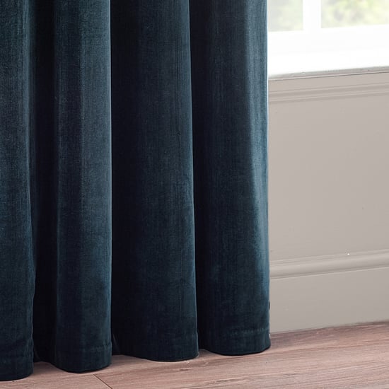 Yard Heavy Chenille Fully Lined Eyelet Curtain Pair, Navy - Image 4
