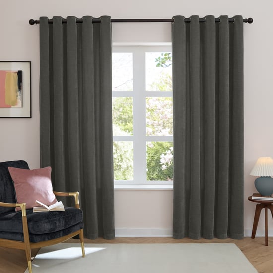 Furn Soft Chenille Blackout Eyelet Curtain Pair, Charcoal - Image 2