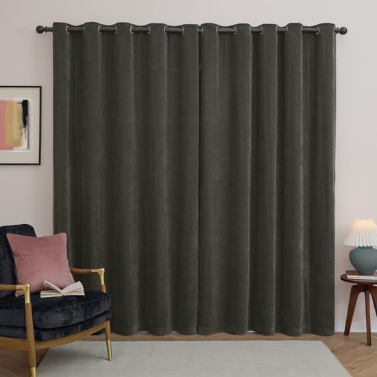 Furn Soft Chenille Blackout Eyelet Curtain Pair, Charcoal - Image 3