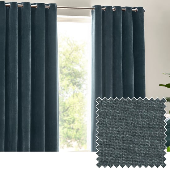 Yard Heavy Chenille Fully Lined Eyelet Curtain Pair, Marine - Image 1