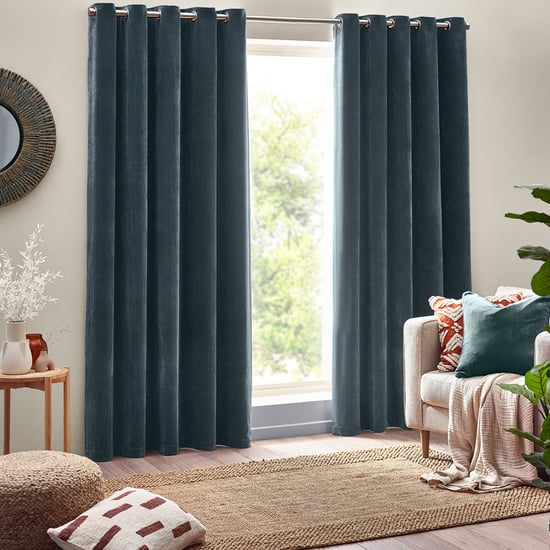 Yard Heavy Chenille Fully Lined Eyelet Curtain Pair, Marine - Image 2