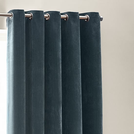 Yard Heavy Chenille Fully Lined Eyelet Curtain Pair, Marine - Image 3