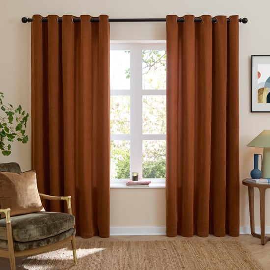 Furn Soft Chenille Blackout Eyelet Curtain Pair, Rust - Image 2