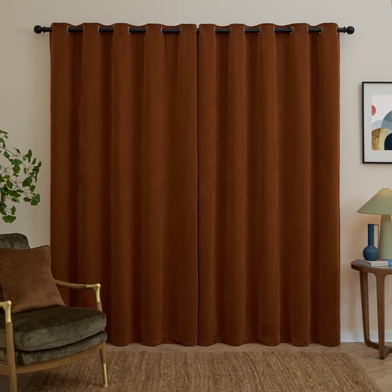 Furn Soft Chenille Blackout Eyelet Curtain Pair, Rust - Image 3