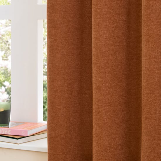 Furn Soft Chenille Blackout Eyelet Curtain Pair, Rust - Image 4