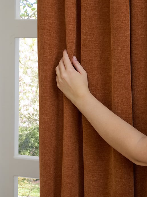 Furn Soft Chenille Blackout Eyelet Curtain Pair, Rust - Image 5