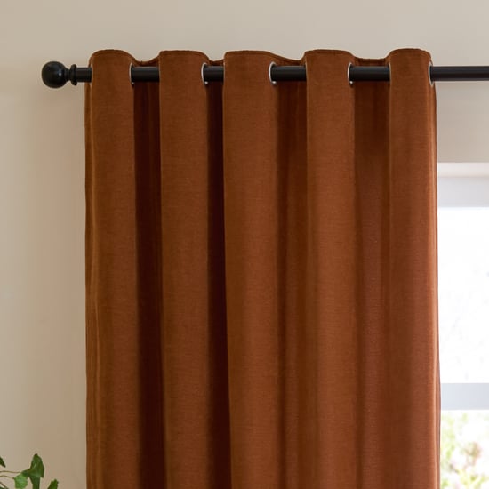 Furn Soft Chenille Blackout Eyelet Curtain Pair, Rust - Image 6