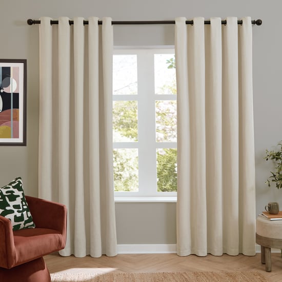 Furn Soft Chenille Blackout Eyelet Curtain Pair, Ecru - Image 2