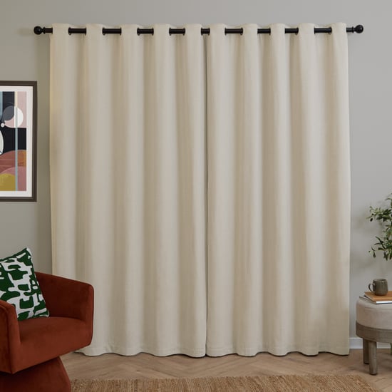 Furn Soft Chenille Blackout Eyelet Curtain Pair, Ecru - Image 3