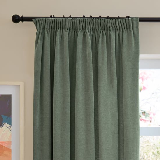 Furn Soft Chenille Blackout Pencil Pleat Curtain Pair, Green - Image 6