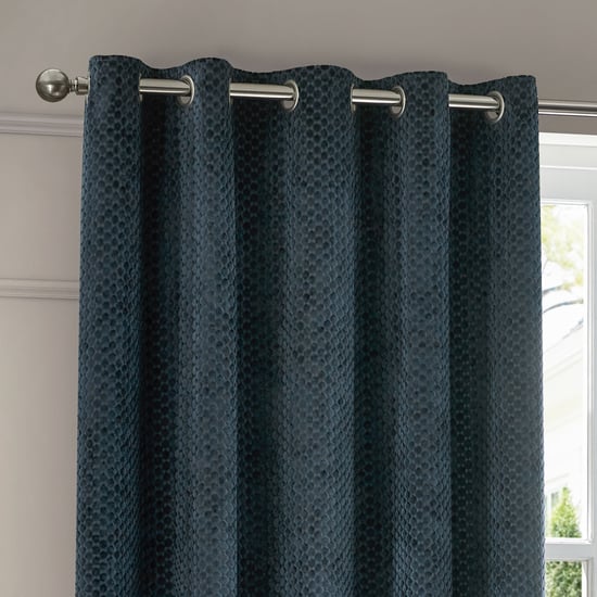 Paoletti Neptune Fully Lined Velvet Eyelet Curtain Pair, Navy - Image 3