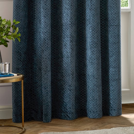 Paoletti Neptune Fully Lined Velvet Eyelet Curtain Pair, Navy - Image 4