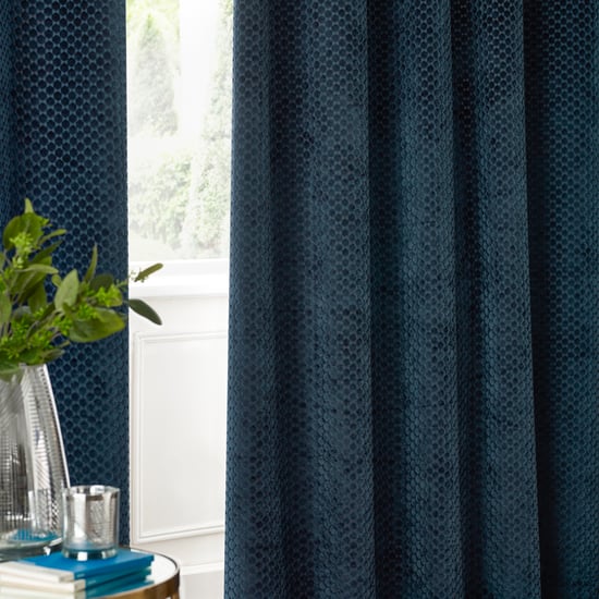 Paoletti Neptune Fully Lined Velvet Eyelet Curtain Pair, Navy - Image 5