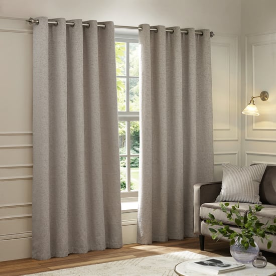 Paoletti Galaxy Fully Lined Chenille Eyelet Curtain Pair, Silver - Image 1