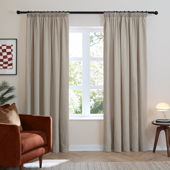 Furn Soft Chenille Blackout Pencil Pleat Curtain Pair, Natural - Image 2