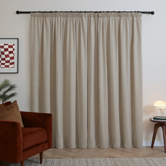 Furn Soft Chenille Blackout Pencil Pleat Curtain Pair, Natural - Image 3