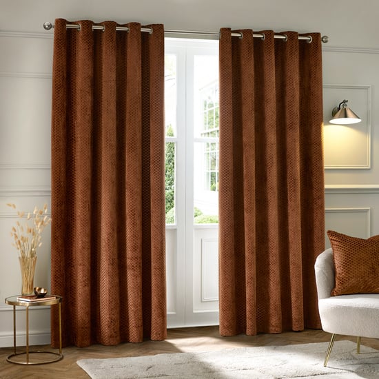 Paoletti Neptune Fully Lined Velvet Eyelet Curtain Pair, Copper - Image 2
