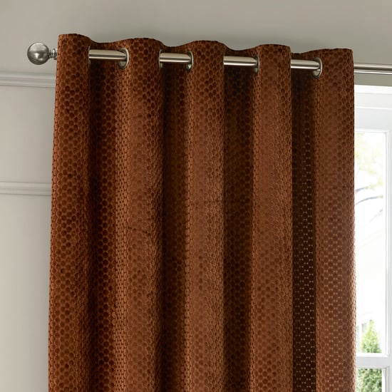 Paoletti Neptune Fully Lined Velvet Eyelet Curtain Pair, Copper - Image 3
