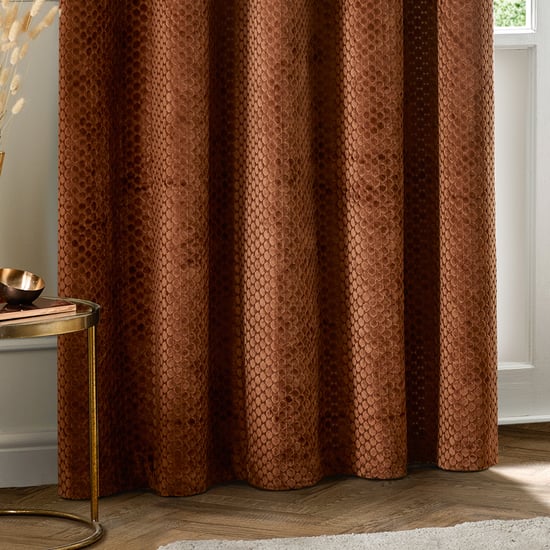 Paoletti Neptune Fully Lined Velvet Eyelet Curtain Pair, Copper - Image 4