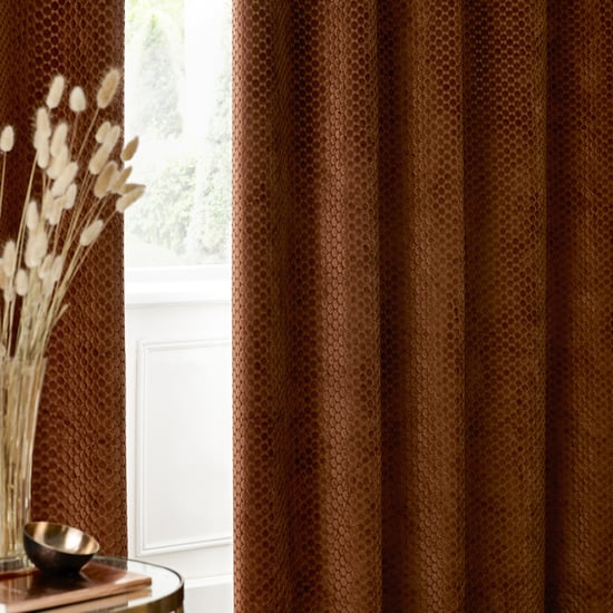 Paoletti Neptune Fully Lined Velvet Eyelet Curtain Pair, Copper - Image 5