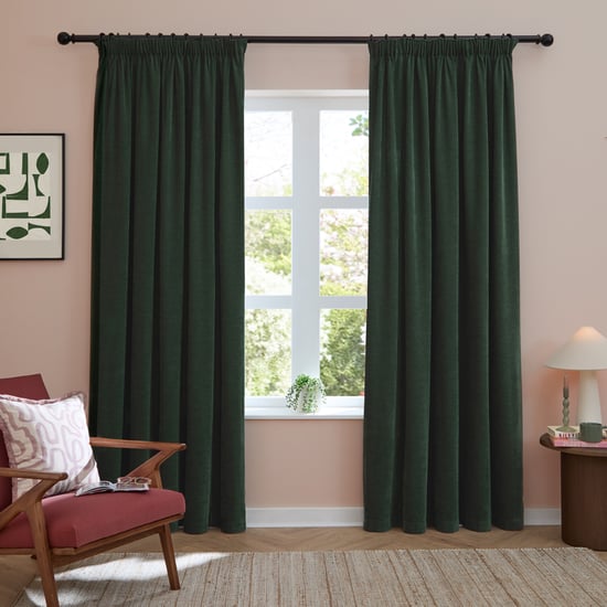 Furn Soft Chenille Blackout Pencil Pleat Curtain Pair, Bottle - Image 2