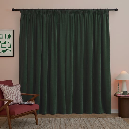 Furn Soft Chenille Blackout Pencil Pleat Curtain Pair, Bottle - Image 3