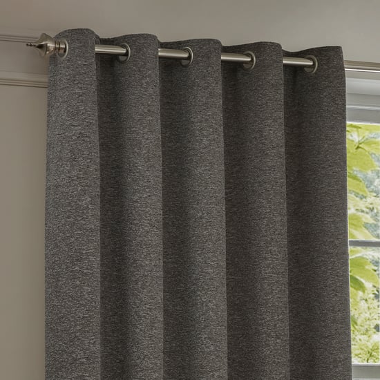 Paoletti Galaxy Fully Lined Chenille Eyelet Curtain Pair, Charcoal - Image 2