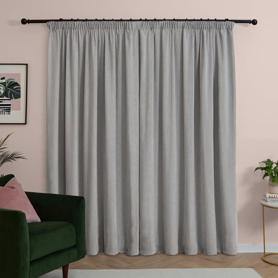 Furn Soft Chenille Blackout Pencil Pleat Curtain Pair, Silver - Image 3
