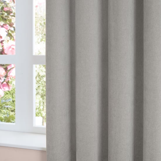Furn Soft Chenille Blackout Pencil Pleat Curtain Pair, Silver - Image 4