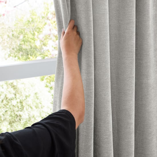 Furn Soft Chenille Blackout Pencil Pleat Curtain Pair, Silver - Image 5