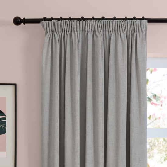 Furn Soft Chenille Blackout Pencil Pleat Curtain Pair, Silver - Image 6