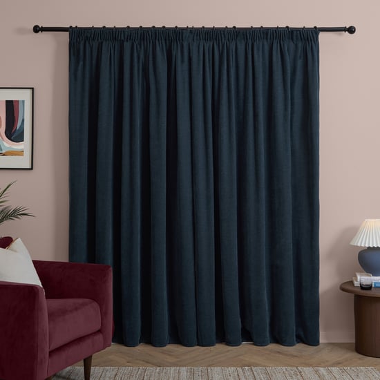 Furn Soft Chenille Blackout Pencil Pleat Curtain Pair, Navy - Image 3