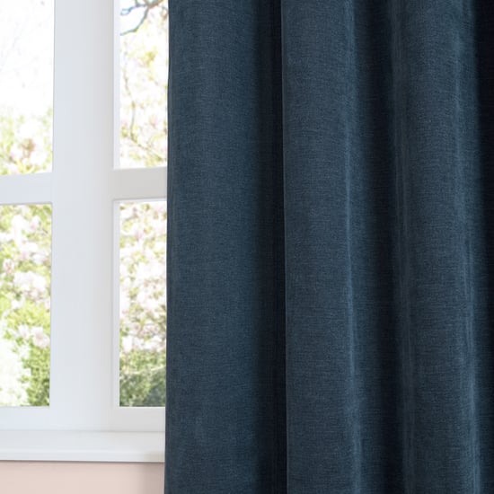 Furn Soft Chenille Blackout Pencil Pleat Curtain Pair, Navy - Image 4