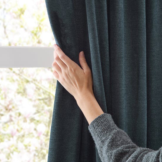 Furn Soft Chenille Blackout Pencil Pleat Curtain Pair, Navy - Image 5