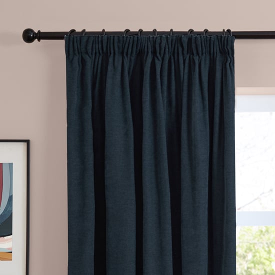 Furn Soft Chenille Blackout Pencil Pleat Curtain Pair, Navy - Image 6