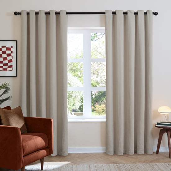 Furn Soft Chenille Blackout Eyelet Curtain Pair, Natural - Image 2