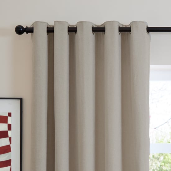 Furn Soft Chenille Blackout Eyelet Curtain Pair, Natural - Image 6