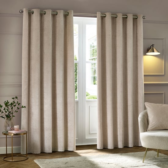 Paoletti Neptune Fully Lined Velvet Eyelet Curtain Pair, Champagne - Image 2