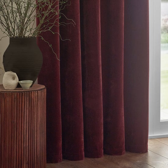 Yard Heavy Chenille Fully Lined Eyelet Curtain Pair, Beetroot - Image 3
