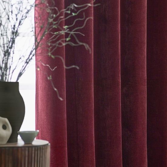 Yard Heavy Chenille Fully Lined Eyelet Curtain Pair, Beetroot - Image 4