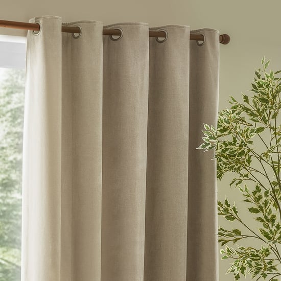 Yard Heavy Chenille Fully Lined Eyelet Curtain Pair, Linen - Image 2